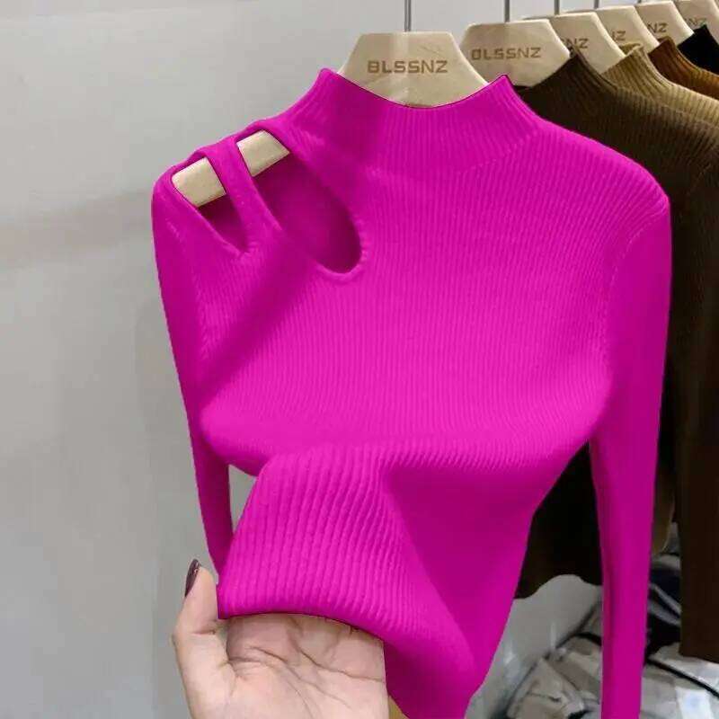 Turtleneck Knitted Sweater Ribbed Pullovers Autumn Winter Basic Women Sweaters Fit Soft Warm Tops Z260314