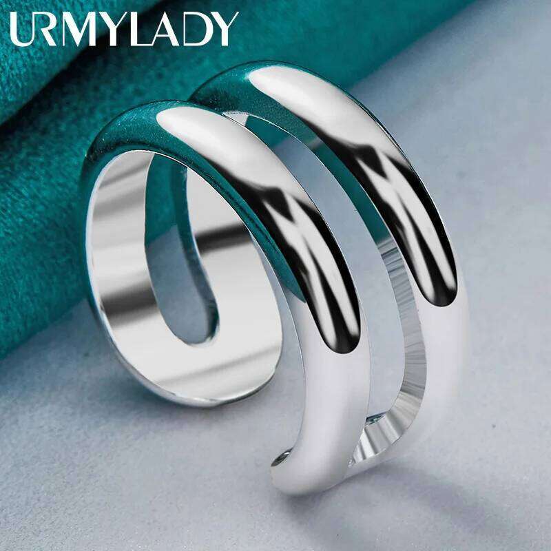 URMYLADY 925 Sterling Silver Double Round Adjustable Ring For Women Wedding Charm Engagement Fashion Jewelry H260312