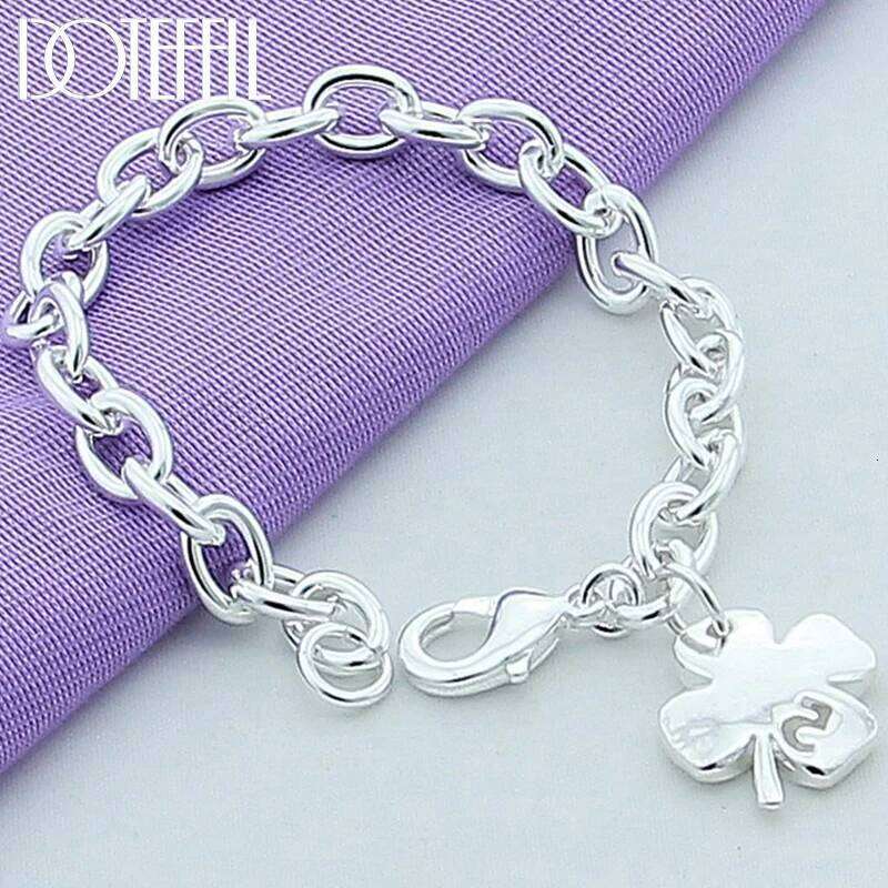 DOTEFFIL 925 Sterling Silver Clover Leaves Lucky Number 5 Bracelet 20cm Chain Women Wedding Engagement Party Jewelry Z260313
