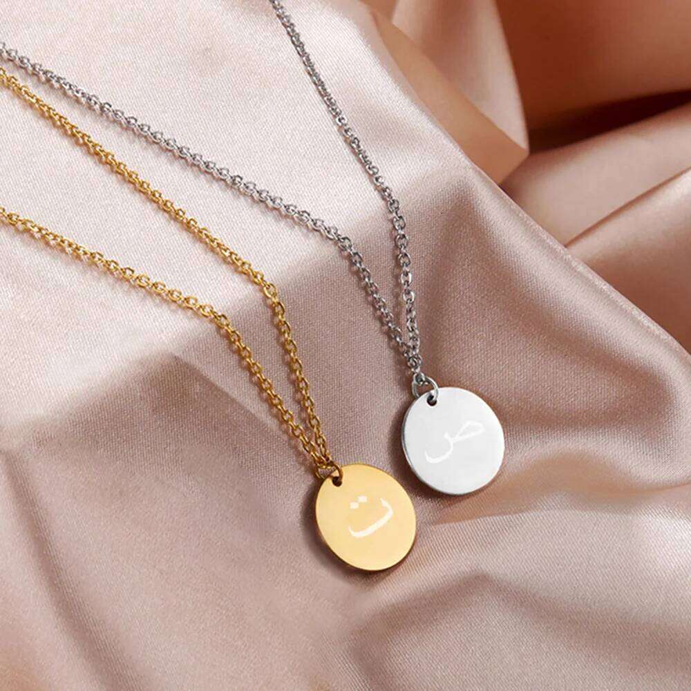 Cazador Arabic Letter Round Pendant for Women Stainless Steel Arab Alphabet Choker Necklace Jewelry 2025 Valentine Gift H260312