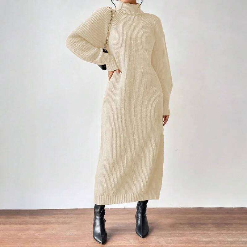 2025 New Winter Knit Dresses Women Turtleneck Straight Long Dress Autumn Solid Full Sleeve Thick Casual Vestidos Basis Lady Z260313