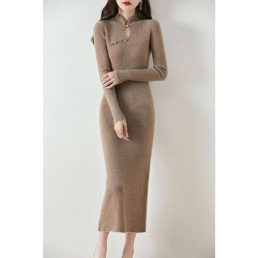 Chinese Style Dress Women Pullover Sweater 100% Merino Wool Knitwear Slim Elegant Retro Skirts Autumn Winter Soft Cashmere Z260314