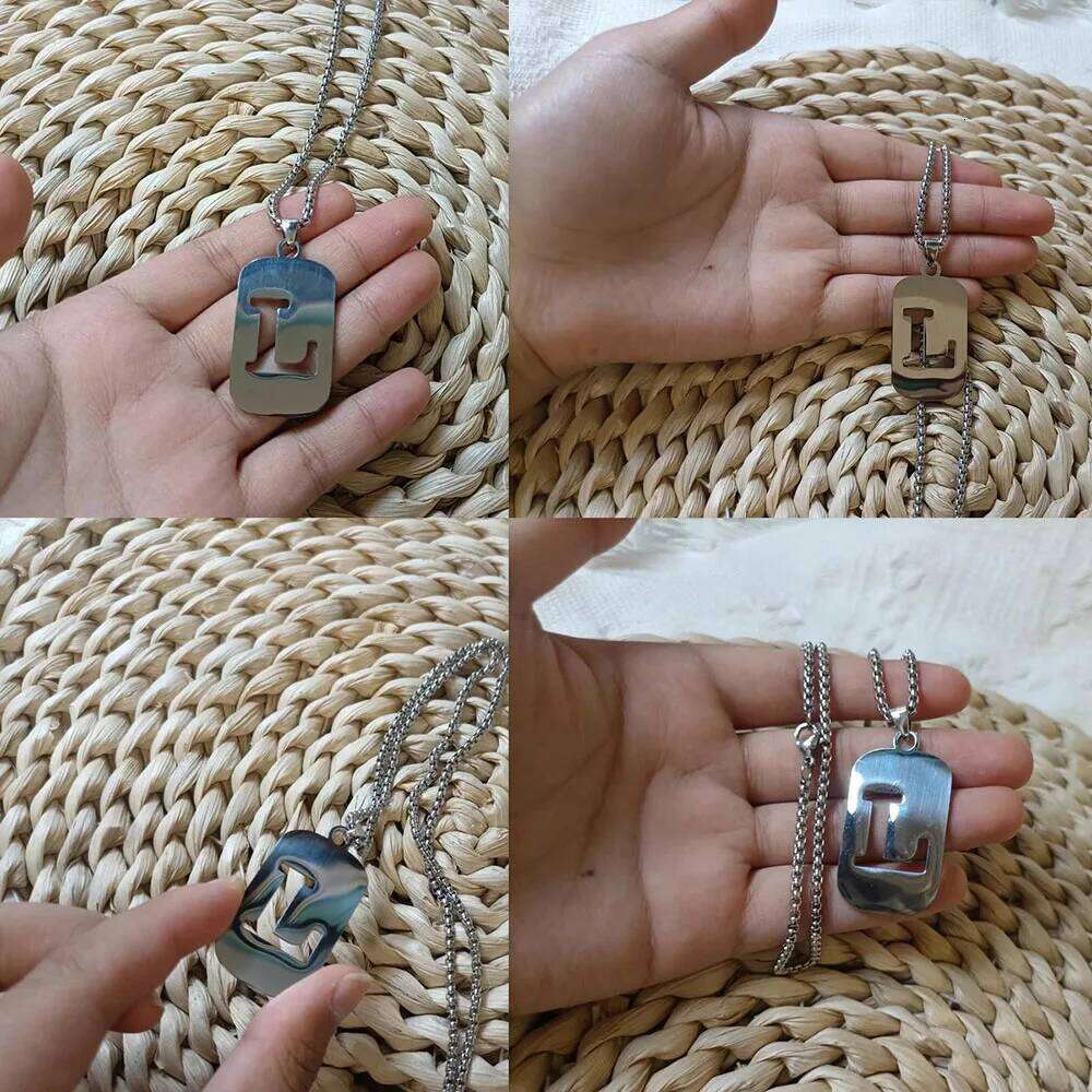 Stainless Steel Dog Tag Letter for Women Men Hip Hop Initial Pendant Necklace Sweater Chains Neck Jewelry Accessories H260312