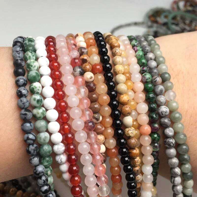 Natural 4mm Pink crystal quartz agate Beads necklace garnet multiple colors gifts for girls fashion choker H260312