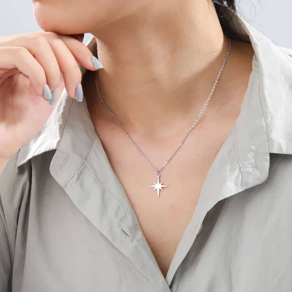 Lemegeton Simple North Star Pendant Fashion Women's Necklace Stainless Steel Starlight Choker Jewelry r Party Gift H260312