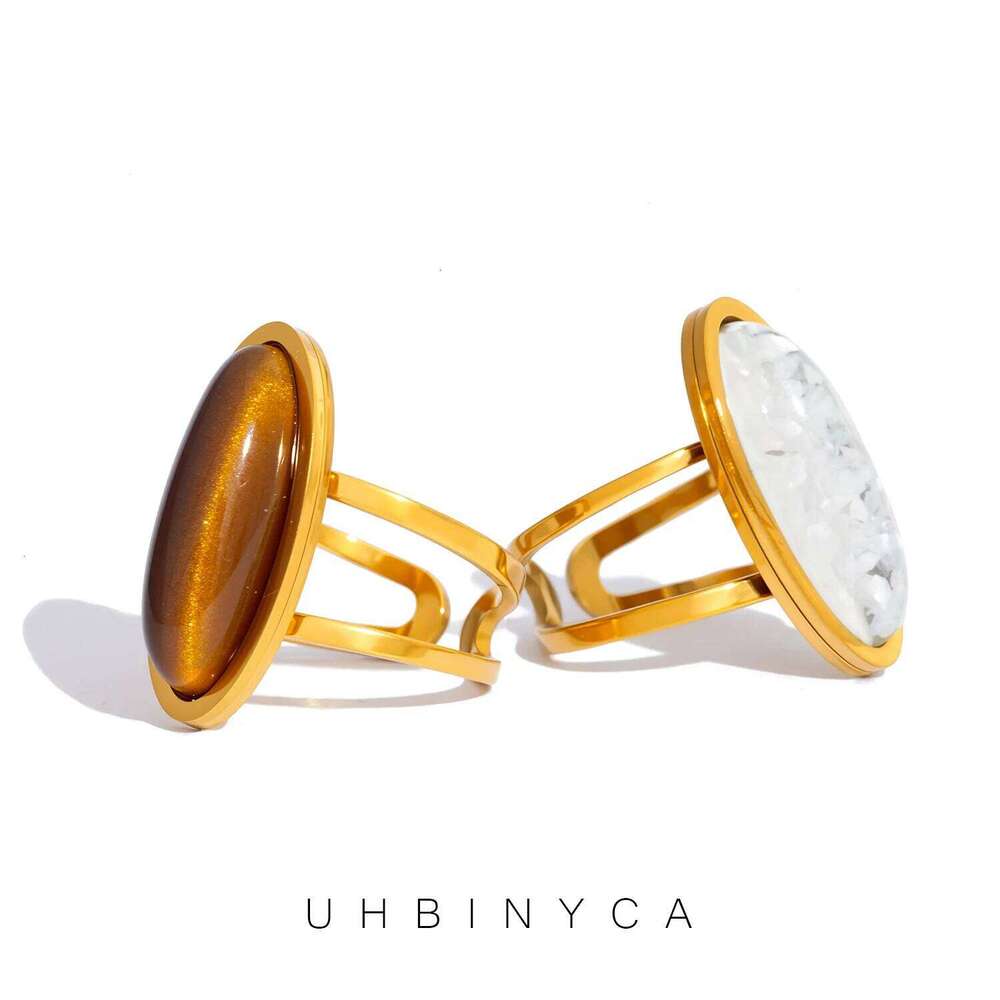 Geometric Oval Ring for Women, Hip Hop Stainless Steel Gold Plated, Hypoallergenic Trendy Jewelry Gift H260312