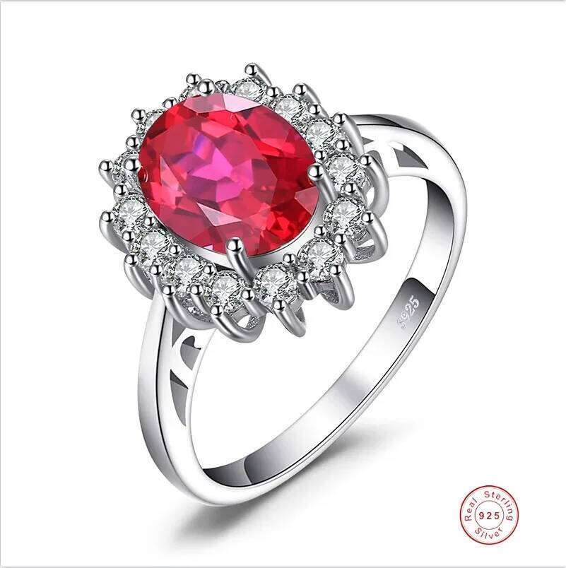 Princess Diana 925 Sterling Silver Engagement Ring Ruby Natural Amethyst Blue Sapphire Topaz Bridal Wedding Rings for Women H260312