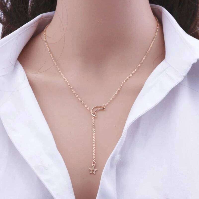 New Moon Star Pendant Choker Simple Gold Color Alloy Charm Chain Collares Necklace For Women Party Jewelry H260312