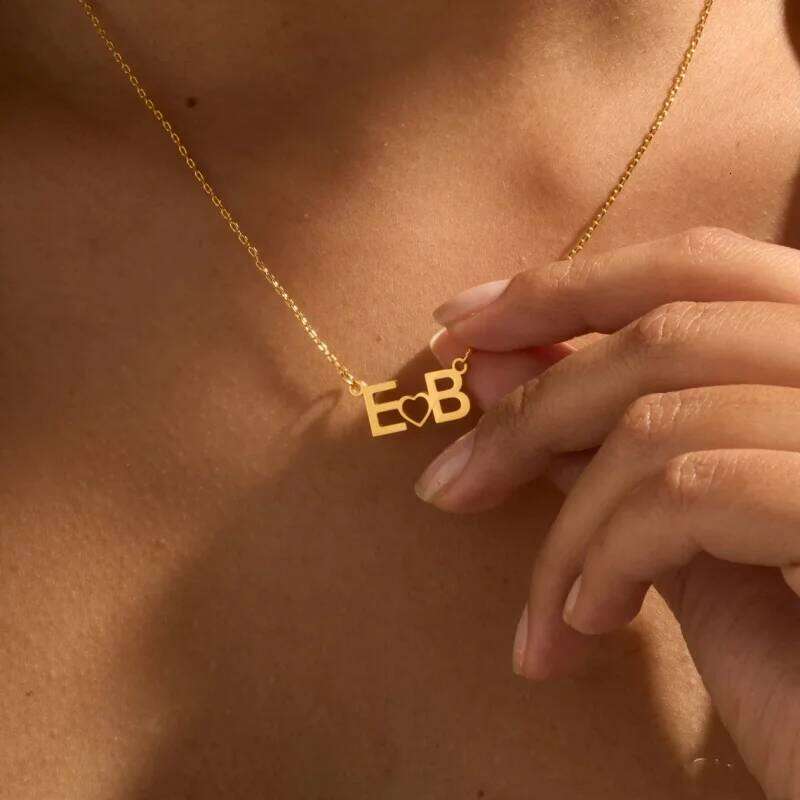 Custom Gold Color Double Initials Necklaces For Women Girl Gifts Personalized Letters Pendant Necklace Stainless Steel Jewelry H260312