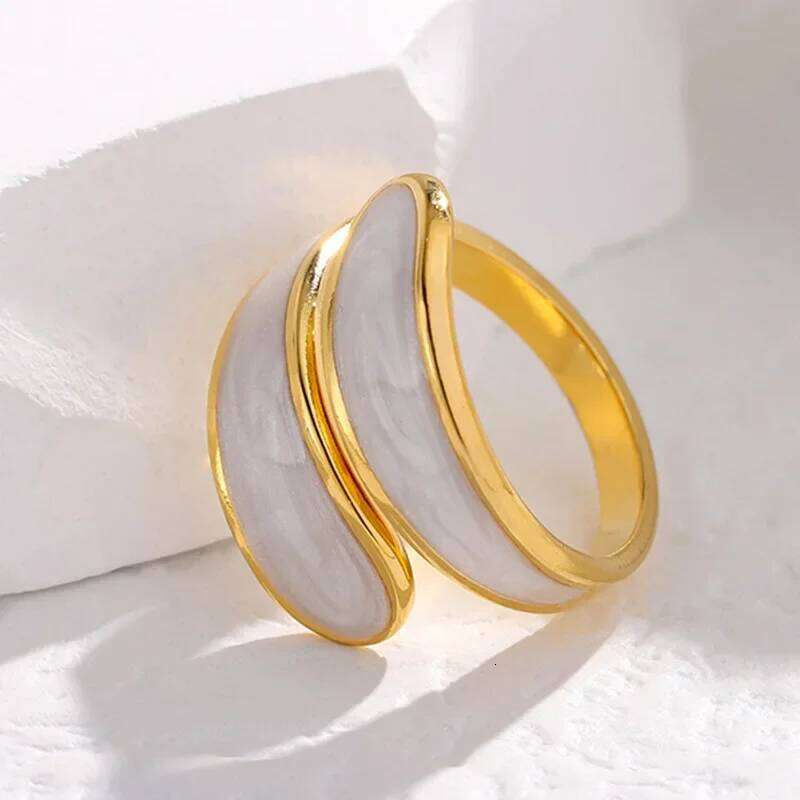 Stainless Steel Black and White with Enamel Simple Double Layer Oil Dripping Adjustable Open Finger Ring for Women No Fade H260312