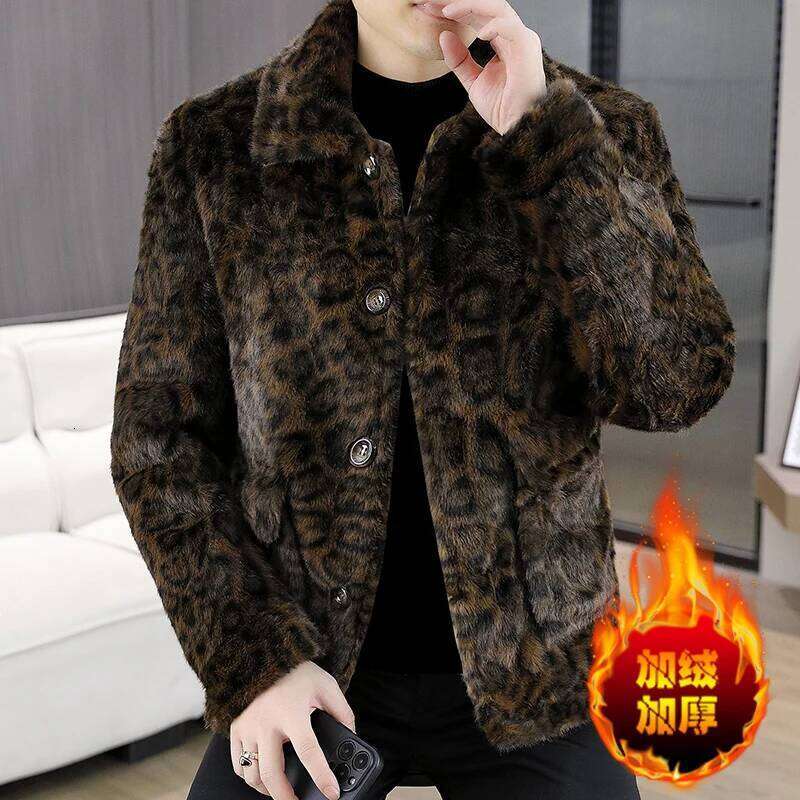2025 Winter Leopard Print Mink Jacket for Men Fashion Thickened Warm Faux Fur Coat Casual Social Streetwear Jackets Z260313