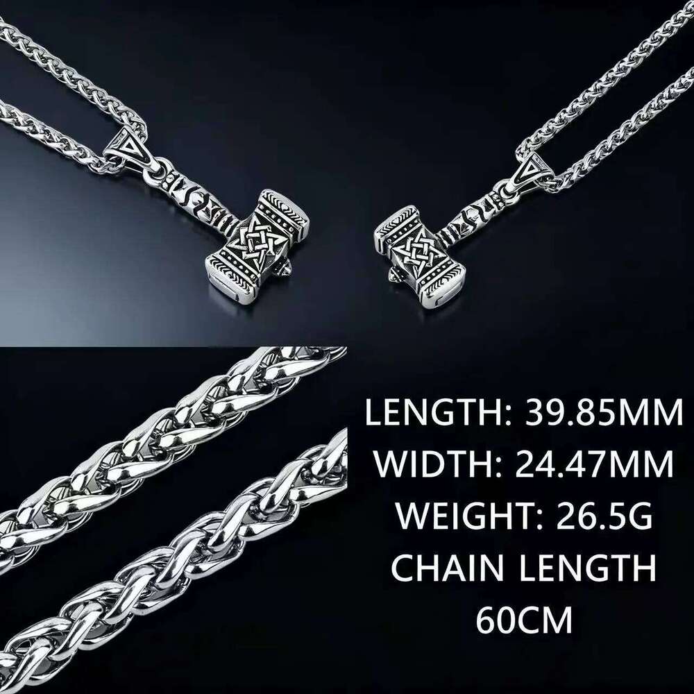 HNSP 316L Stainless Steel Norse Mythology Mjolnir Odin Rune Thor Hammer Pendant Necklace For Men Gift Viking Jewelry Accessories H260312