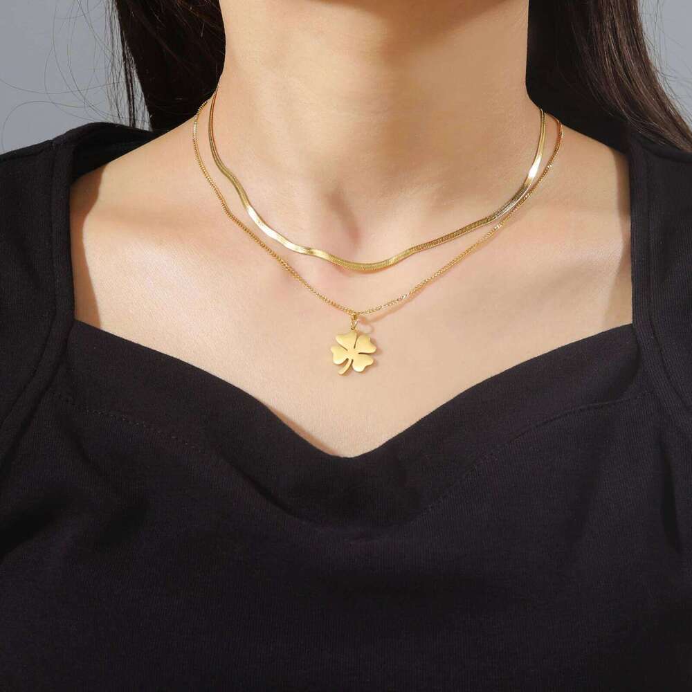Cazador 2026 Lucky Cr Pendant Necklace Stainless Steel Gold Color Double Layer Chain Necklaces for Women Girls Jewelry Gift H260312