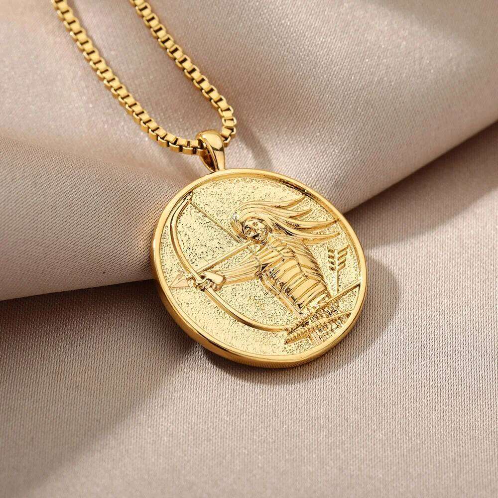 Aesthetic Athena Goddess Coin For Women Stainless Steel Vintage Charm Choker Necklace Jewelry collier femme H260312