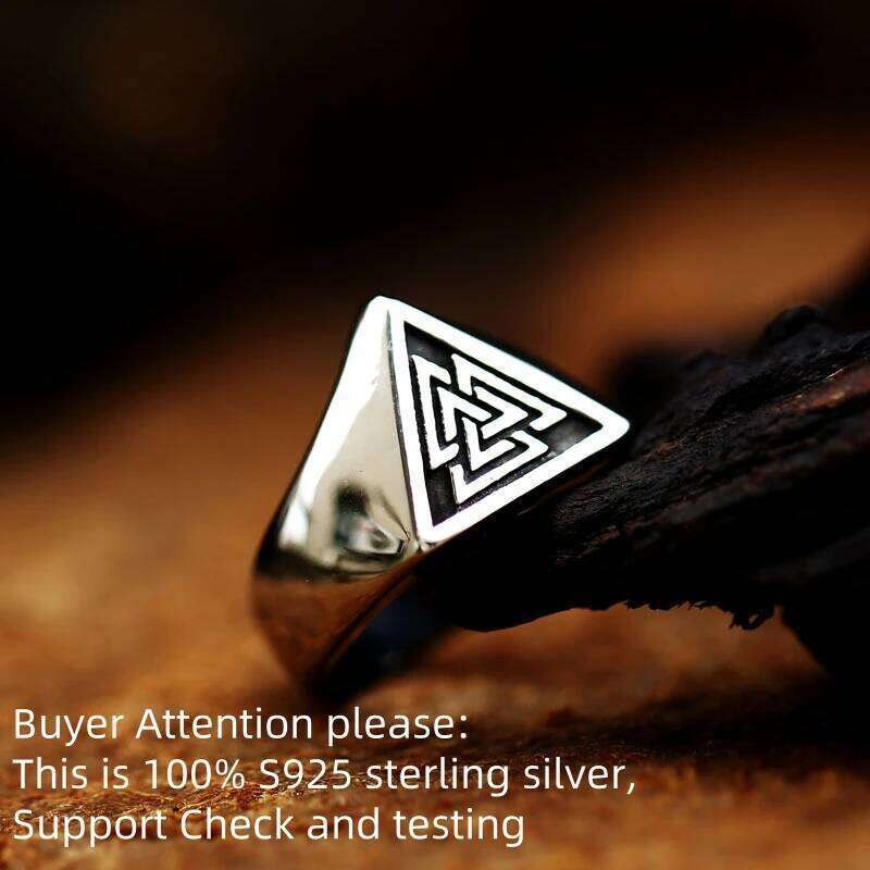 S925 Sterling Silver Minimalist Triangle Symbol Signet Nordic Rune Protector Amulet Ring Viking Jewelry Creativity Gift H260312