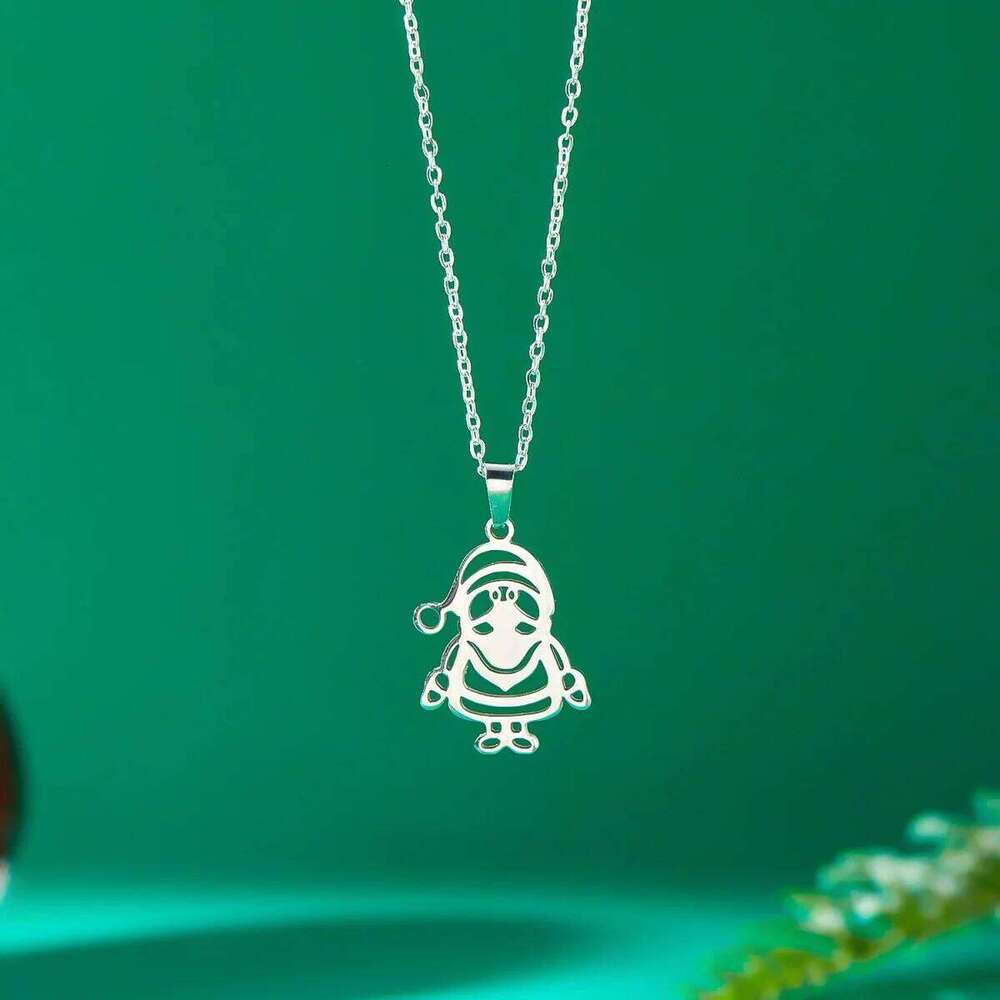 Silver Color Stainless Steel Christmas Pendant Necklace For Women Men ly Santa Claus Xmas Tree Deer Snowflake Choker Jewelry H260312