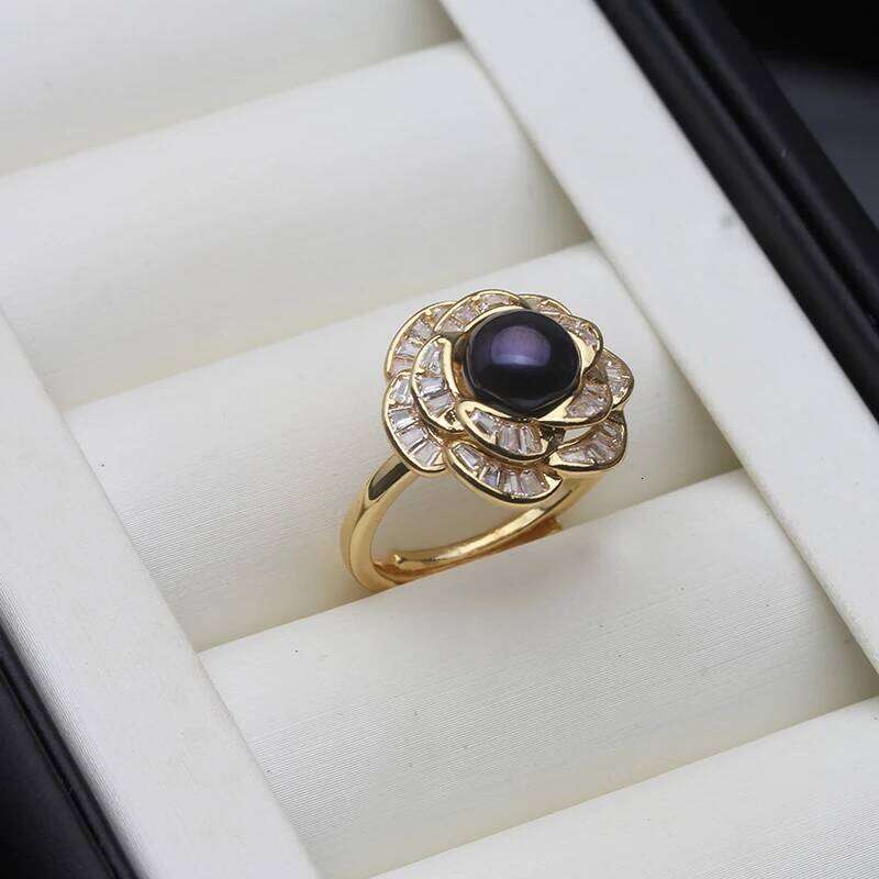 Wedding Natural Freshwater with Real Pearls,White Adjustable Pearl Ring Anniversary Gift Pink Black H260312