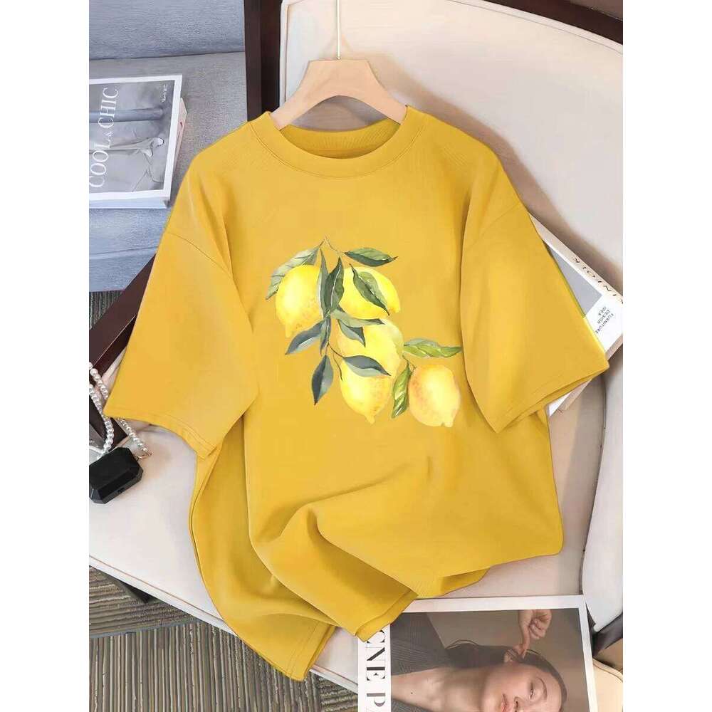 Creative Lemon Pattern T-Shirts Female Soft Tops Fashion Cool Tee Clothing Street Summer Casual Short Sleeve T-shirts Z260314