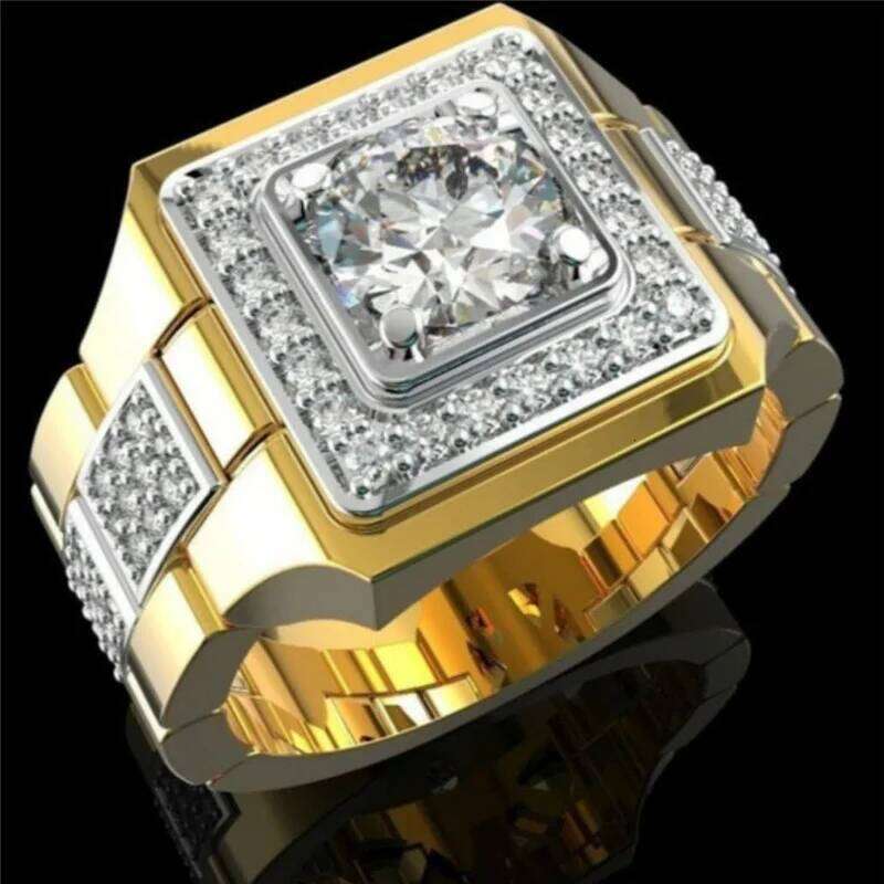 Hot Sale Popular Inlaid Crystal Wide Face Style Men's Banquet Business Male Ring Jewelry Size 6-13 H260312