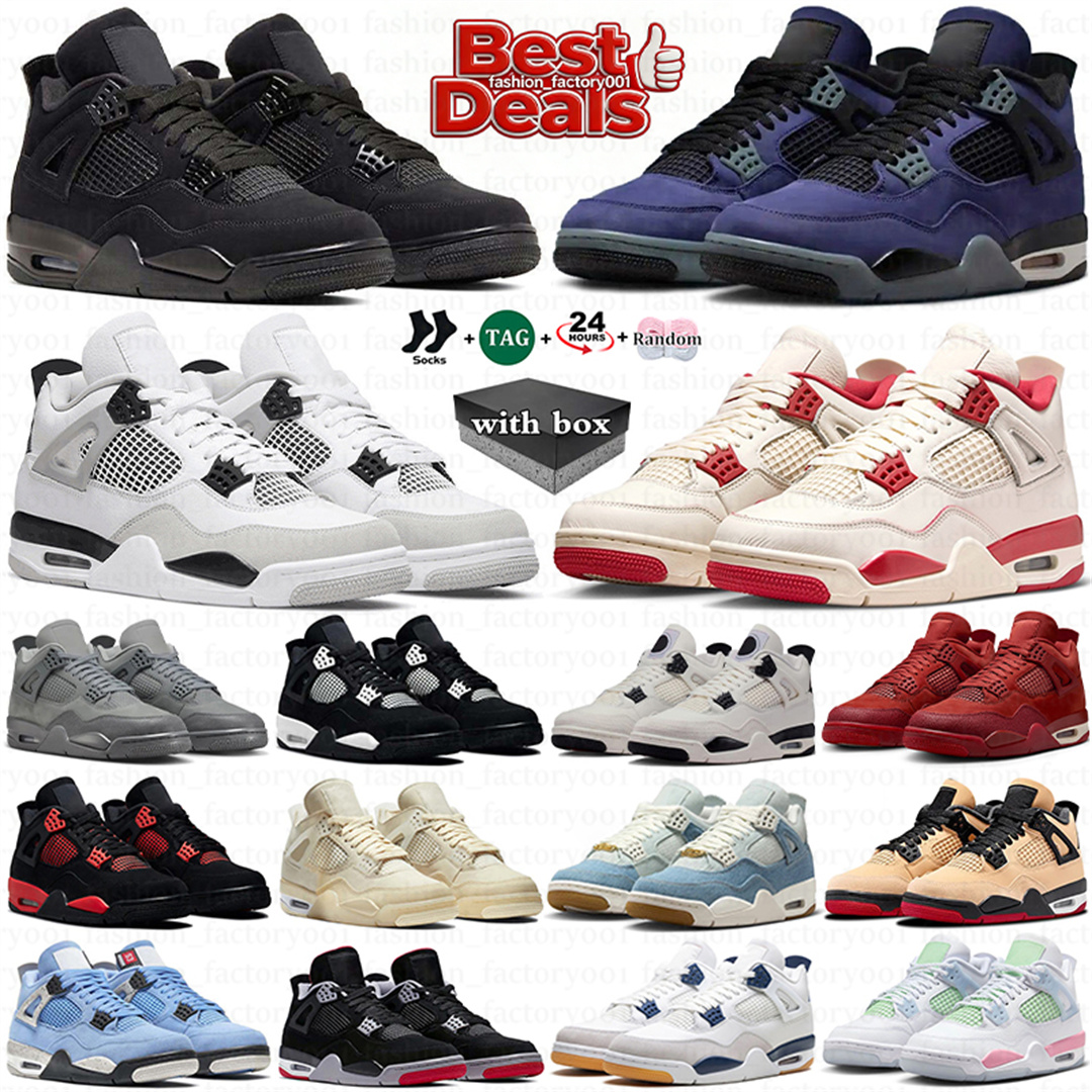 With Box 4 4s Basketball Shoes Military Black Cat Sail White Cement Navy Wet Red Yellow Thunder University Blue Pink 4shoes Mens Women Sneaker Sport Trainer Size 12