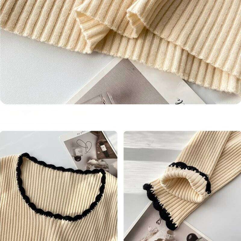 2026 Women Long Sleeve Slim Soft Tops Autumn Winter Square Neck Knitted Pullovers Casual Versatile Color Blocking Sweater Z260314