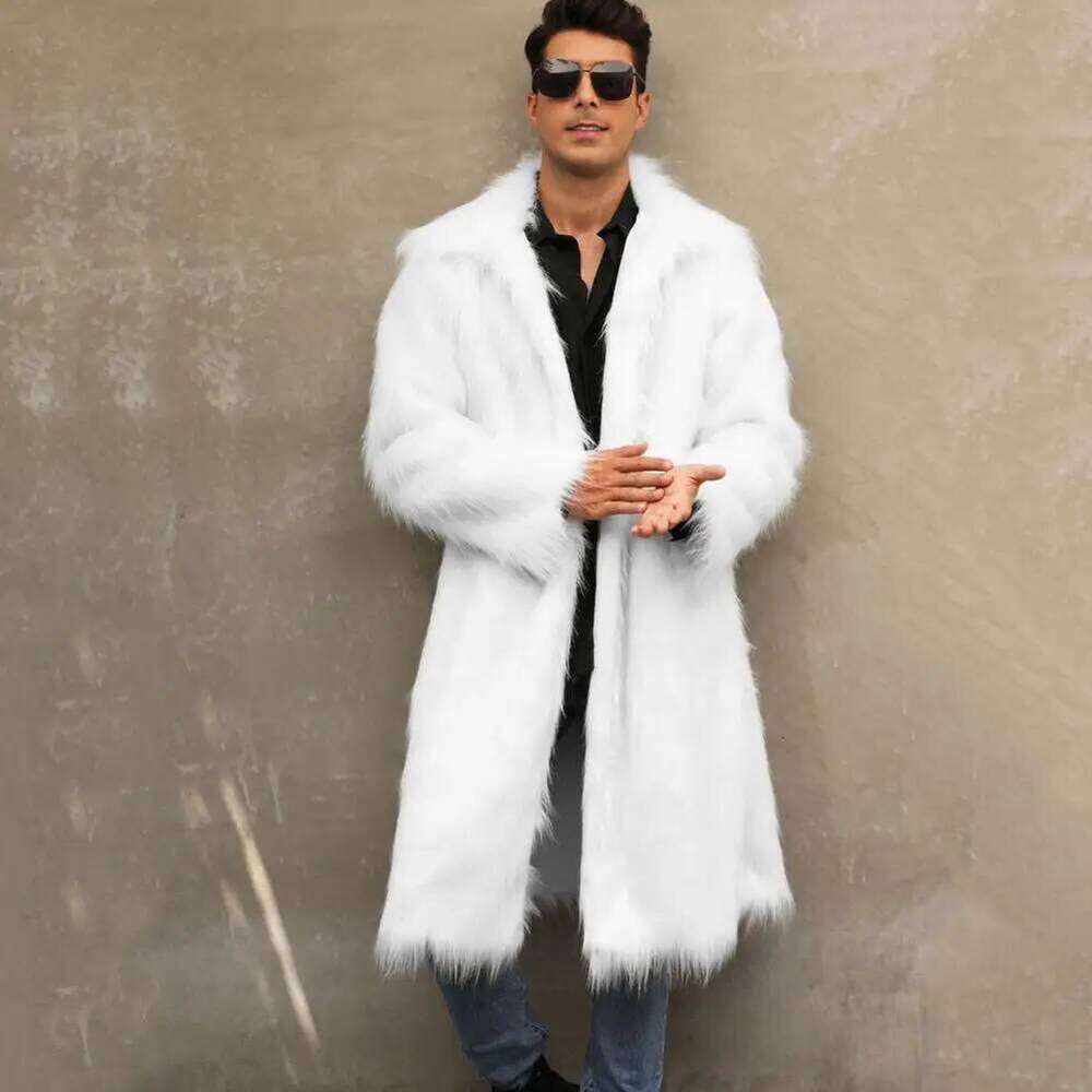 Men Faux Overcoat Lapel Long Sleeve Windproof Open Front Coat Thickened Warm Autumn Winter Imitation Fur Male Outwear Z260313