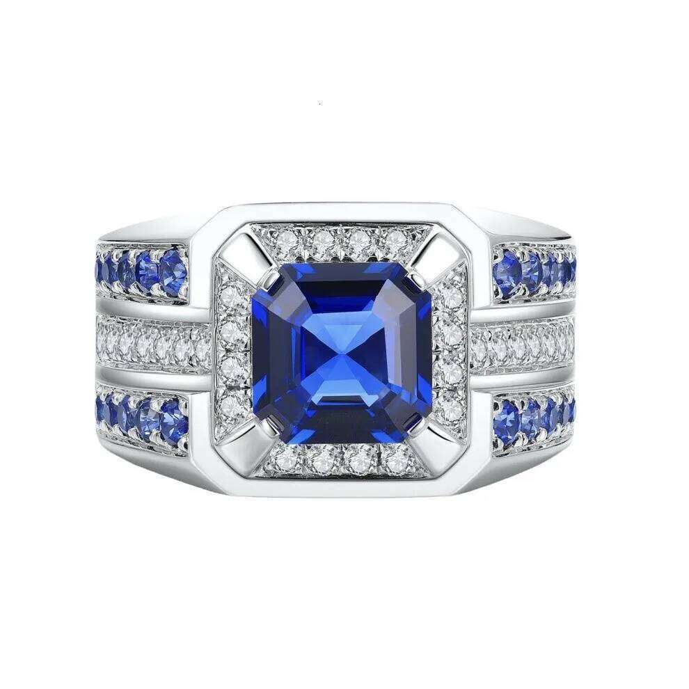 New Hot Selling Silver Plated Alloy Mosaic blue square zircon Rings For Men Jewelry Birthday Party Ring Wholesale Size 7-13 H260312