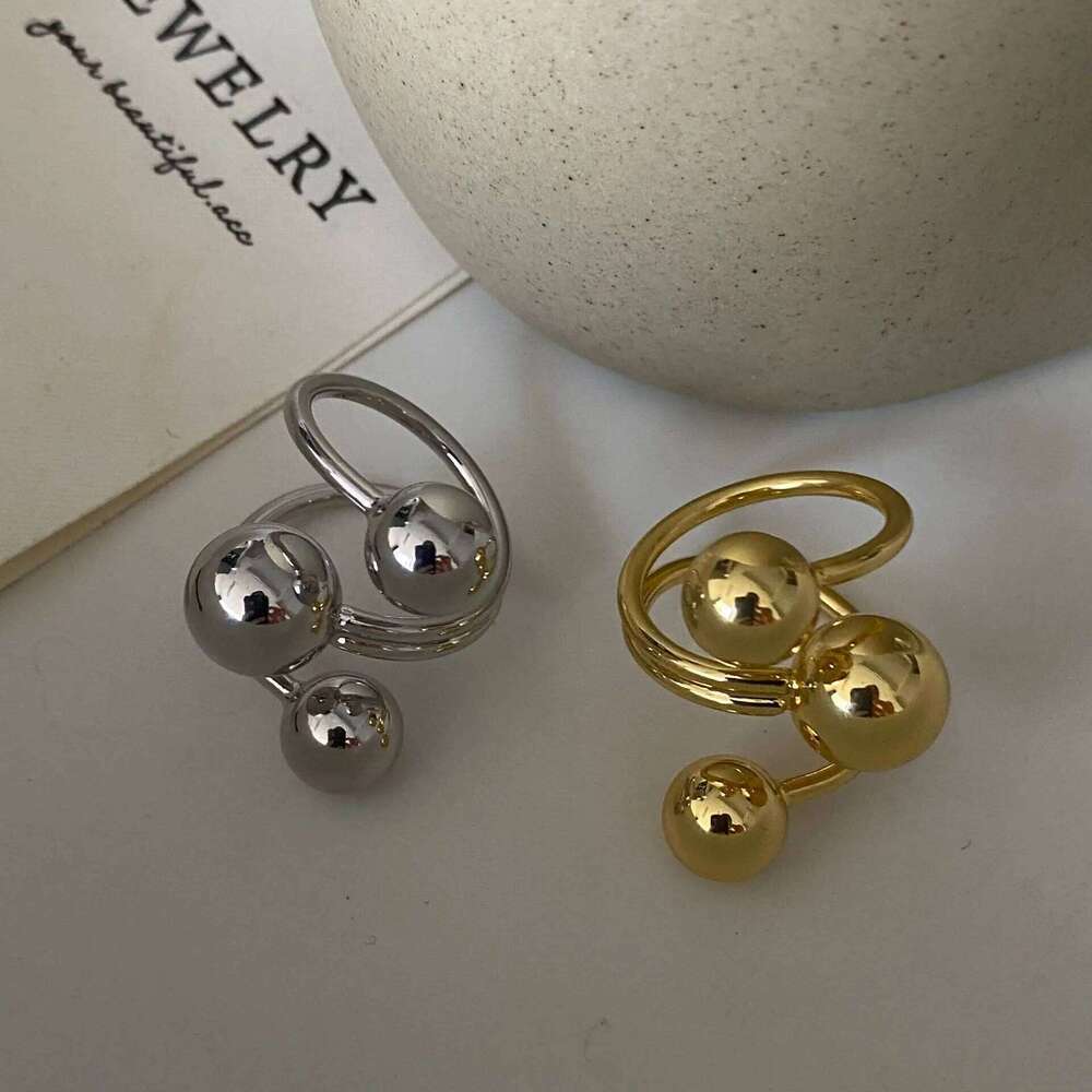 LATS Exaggeration Punk Metal Personality Irregular Three-layer Design Ball-Shape Open Ring for Women Fashion Simple Jewelry Gift H260312