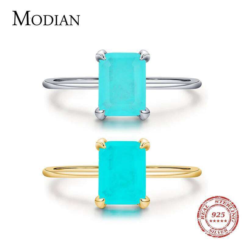 Modian Authentic 925 Sterling Silver Classic Rectangle Tourmaline Paraiba Female Finger Ring For Women Charm Fine Jewelry Anillo H260312