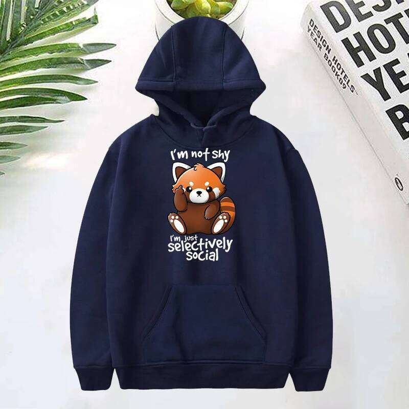 Premium HoodiesPanda Not Shy I'M Just Selectively Social Printed Hoodies Women Fleece Long Sleeves Funny Pullover Z260314