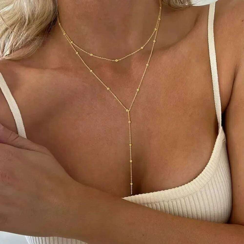 Fashion Gold Color Y-Shaped Pendant Necklaces for Women Girls Cubic Zirconia Long Tassel Dangle Choker Jewelry 2025 Gifts H260312