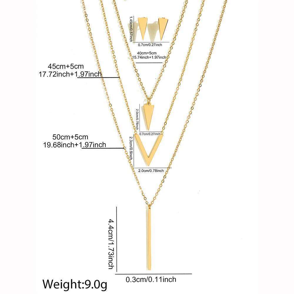 Boho Geometric V Shape Stud Earrings Necklace Set, Waterproof and Fadeproof, Women's Jewelry, Wedding Party Favors H260312