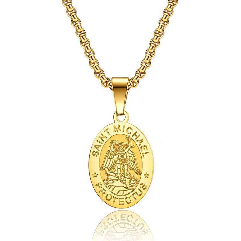 Medal San Miguel Arcanjo Archangel Necklaces Stainless Steel Chain Saint Michael Pendant Necklace Lucky Apotropaic Gift H260312