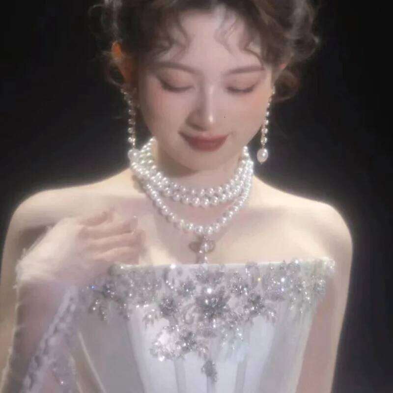 Classic Three Layers Round Pearls Beaded Collar Choker For Women Girls Irregular Water Drop Pearl Pendant Necklace Gift H260312