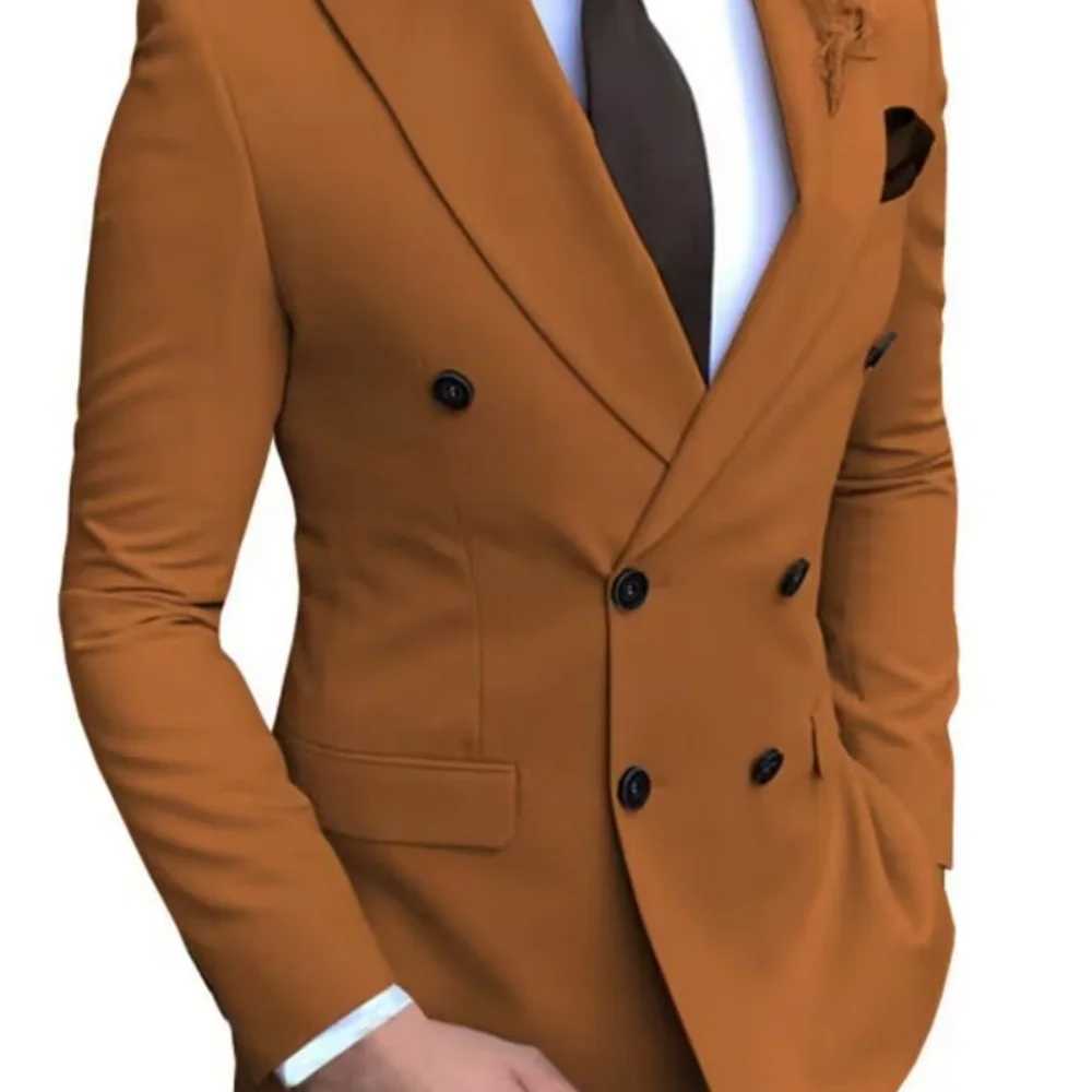 Brown Slim Fit Mens Suit Two-Piece Set Fashionable Handsome Formal Wear for Wedding And Business a01 M260313