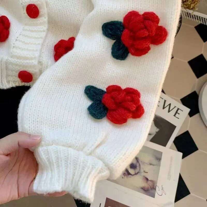 Womens Fall Oversized Chunky 3d Flower Open Front Knit Sweet Trendy Cardigan Sweaters for Women Z260313