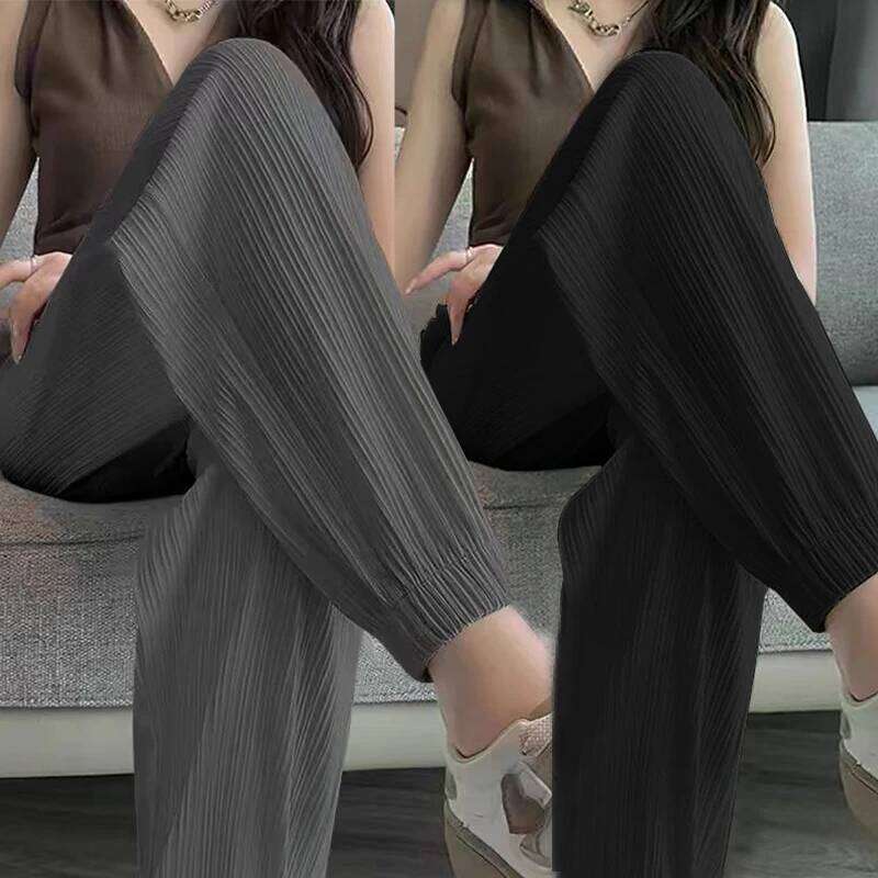 Casual Street Sweet Autumn New Basics Ice Silk Lantern Solid Color Elastic Women's Sports and Ankle Pants