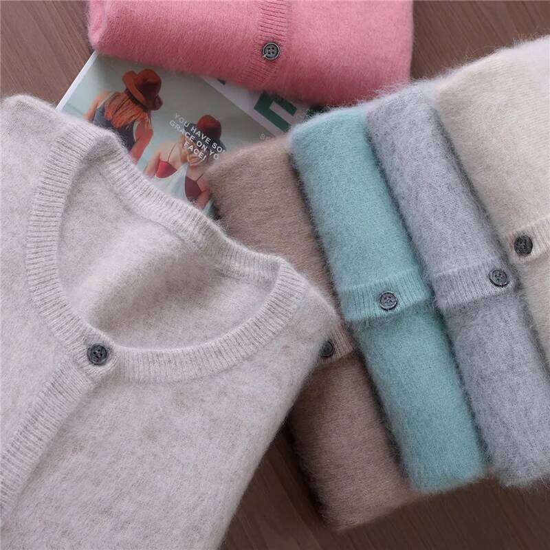Autumn And Winter Women's Round Neck Mink Cashmere Cardigan Solid Color Button Wool Knitted Coat Temperament Sweater Z260313