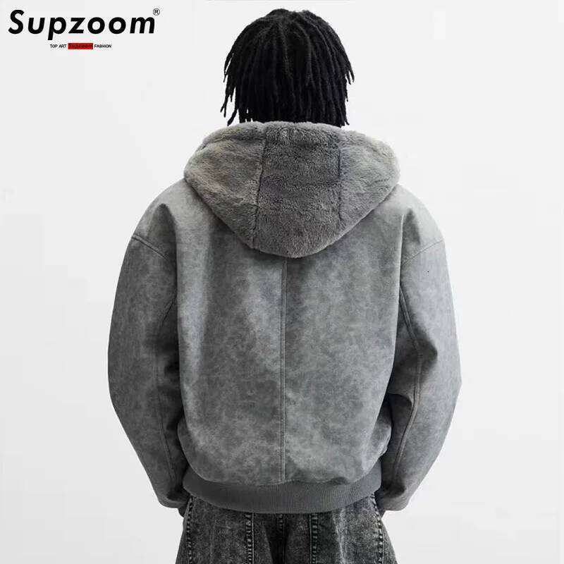 Supzoom New Arrival Top Fashion Winter Warm Flowing Gold Mink Imitation Sheep Sheared Fur Zipper Both Sides Hooded Jacket Z260313