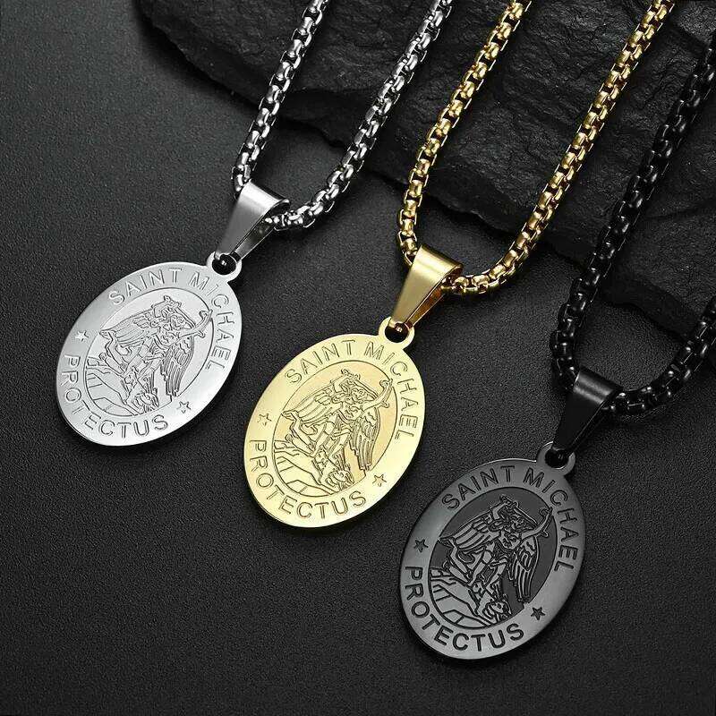 Medal San Miguel Arcanjo Archangel Necklaces Stainless Steel Chain Saint Michael Pendant Necklace Lucky Apotropaic Gift H260312
