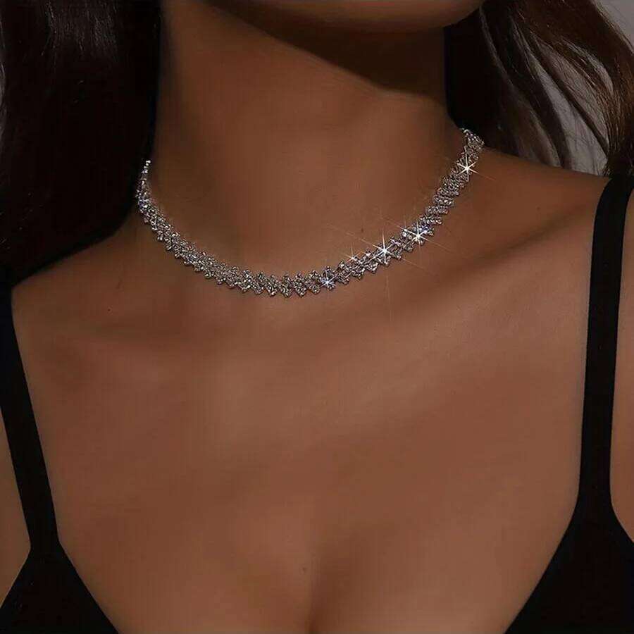 Minimalist Full Diamond Choker Korean and Japanese Internet Celebrity Personality Collarbone Chain Trendy Fashion Necklace H260312