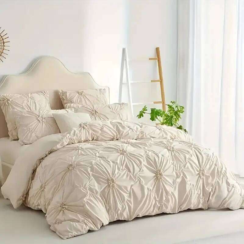 3pcs Bohemian Rhomboid Plaid Stereoscopic Flower Plain Colour Quilt Set1 Duvet Cover +2 Pillowcase Without Pillow Core H260312 - view 3