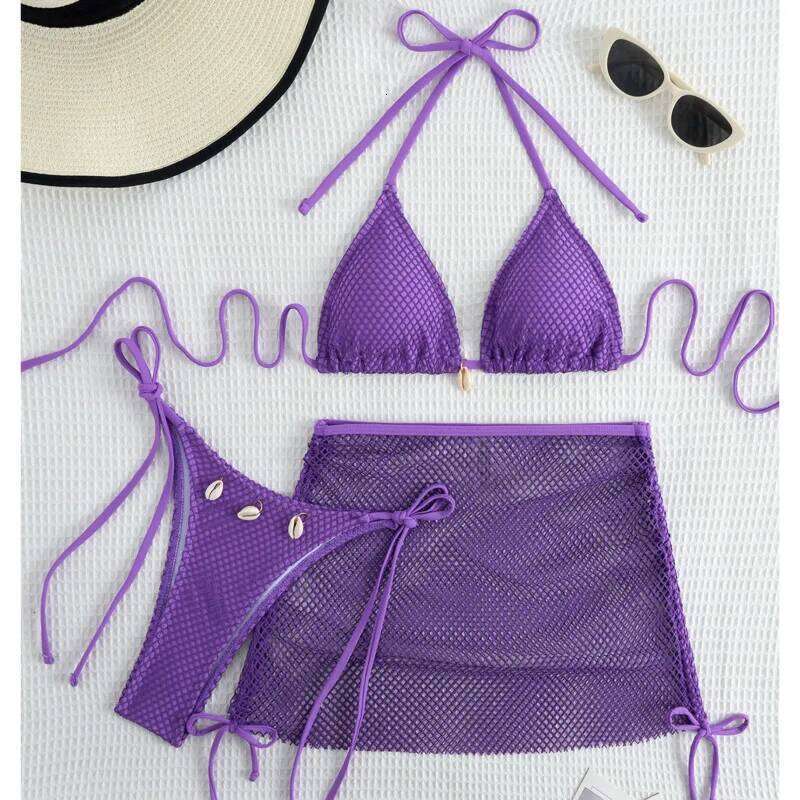 New Sexy Net Bikinis Female Swimsuits Women Three-Piece Swimwear Beach Swim Wear Bathing Suits Brazilian Bikini Set Pool Bather Y260303