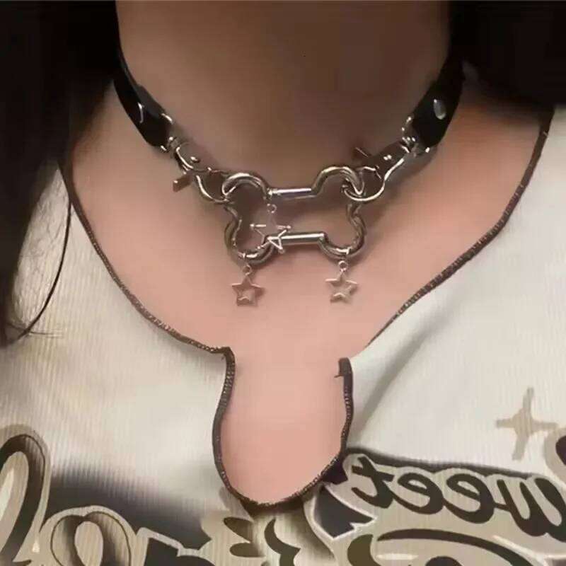 Punk Y2K Vintage Charm Grunge Pendant PU Leather Sexy Choker Necklaces For Women Spice Girls Goth Jewelry Accessories Gift H260312