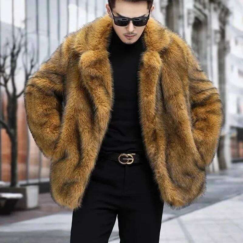 Men's Winter Tops Coat Faux Fur Mid-length Thickened Warm Vintage Comfortable Leisure Advanced Niche Versatile Skinny JJ977 Z260313