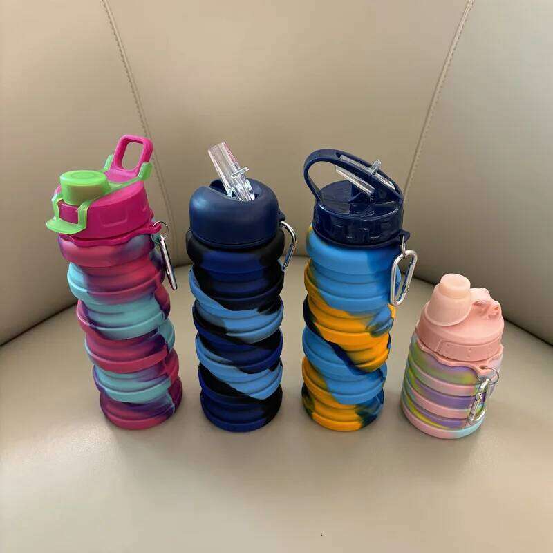 Outdoor Sports Food Grade Telescopic Camouflage Color Water Bottle Portable Silicone Folding Cup Z260314