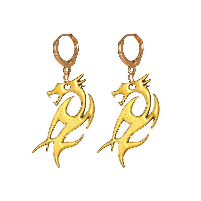 Free Shipping Ins Style Exaggerated Gold Dragon For Women, Elegant Alloy Animal Stud Earrings, Zodiac Year Earrings