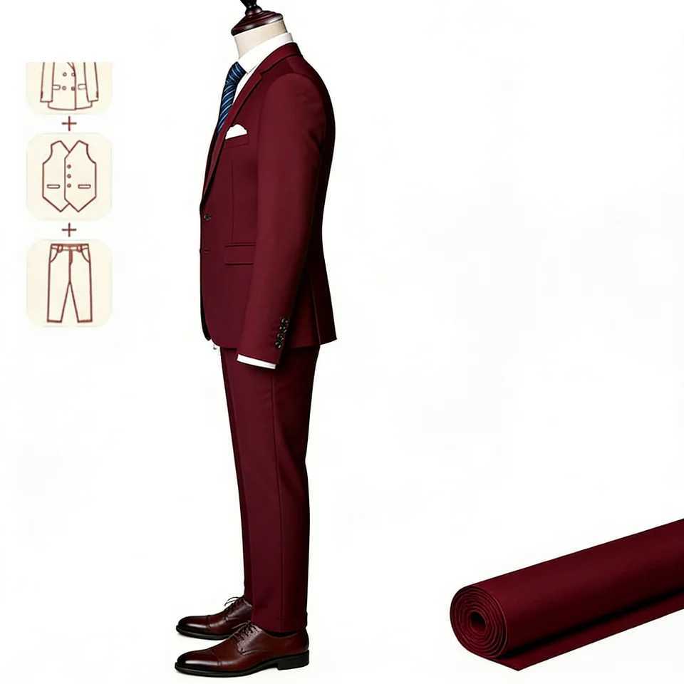 Mens Big Tall Slim Fit Business Casual Suit for Weddings Genuine Blazer Waistcoat And Pants Dress Trousers US Size M260313