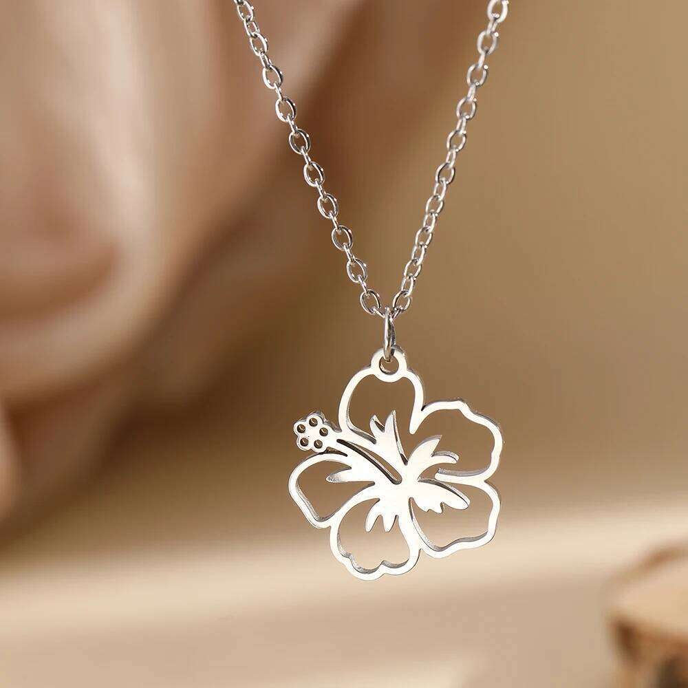 DGIDDK Stainless Steel Hollow Design Flower Pendant Necklace Women's Fashion Simple Suitable For Everyday Wear Collarbone Chain H260312