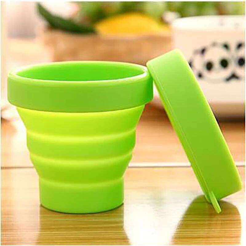4PCS/LOT Silicone Folding Food grade High Temperature Resistant Candy Color Outdoor Sports Stretch Rinsing Cup with Lid Z260314